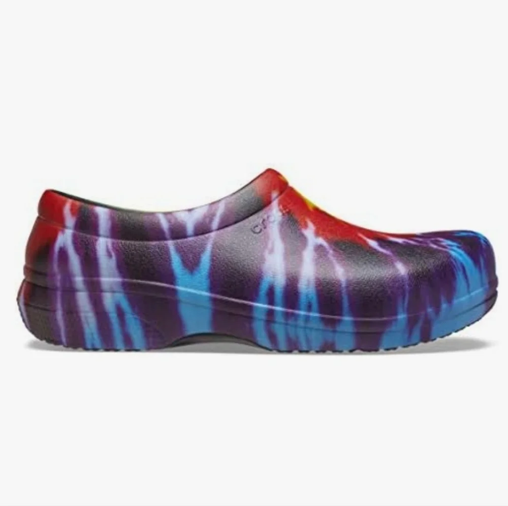 Crocs At Work On The Clock Graphic Work Slip On Shoes Tye Dye